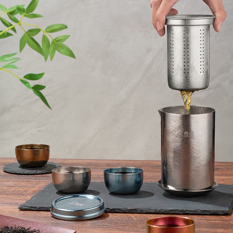 Juego de té de viaje de titanio puro Juego de té de viaje de titanio puro