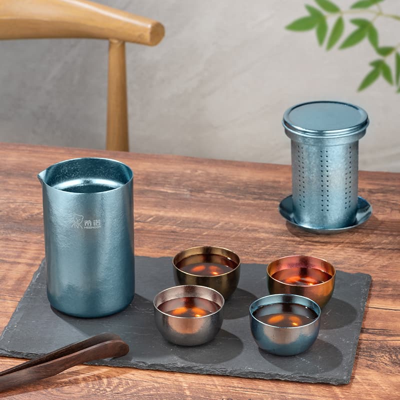 Juego de té de viaje de titanio puro